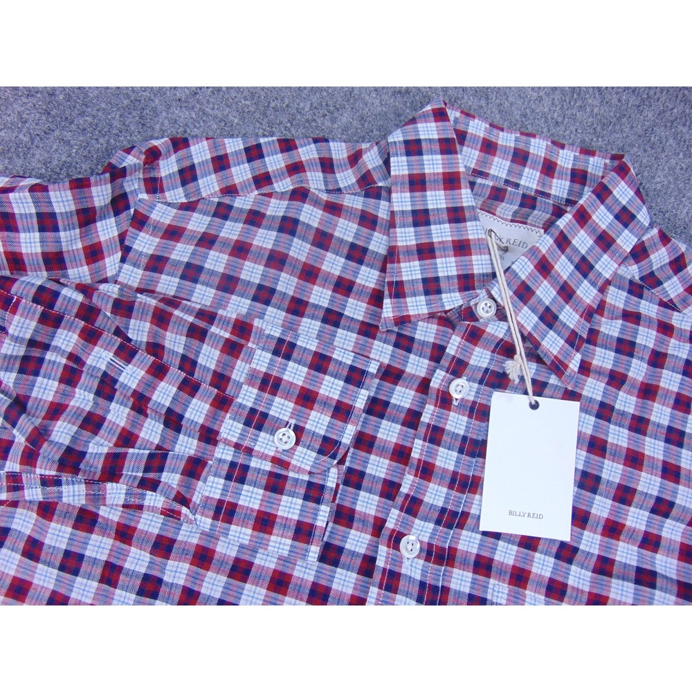 Billy Reid Orleans Shirt Mens Small Navy Red Plaid Full Cut Button Down NWT‎